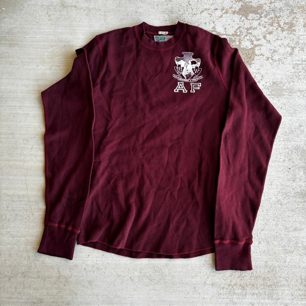 Vintage Abercrombie Fitch USA Made Waffle Knit Thermal Shirt XL Burgundy Muscle